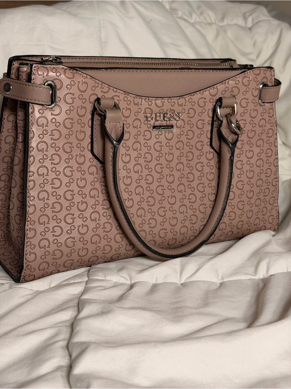 GUESS Pink Logo Dome Satchel - Blush Pink Handbag
